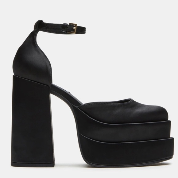 Steve Madden Charlize Black Satin Platform Heels | Size 6.5 - Picture 11 of 11